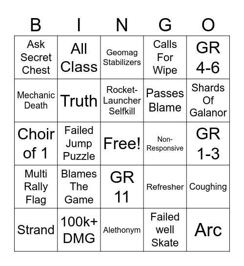 Destiny 2 Lfg Bingo Card