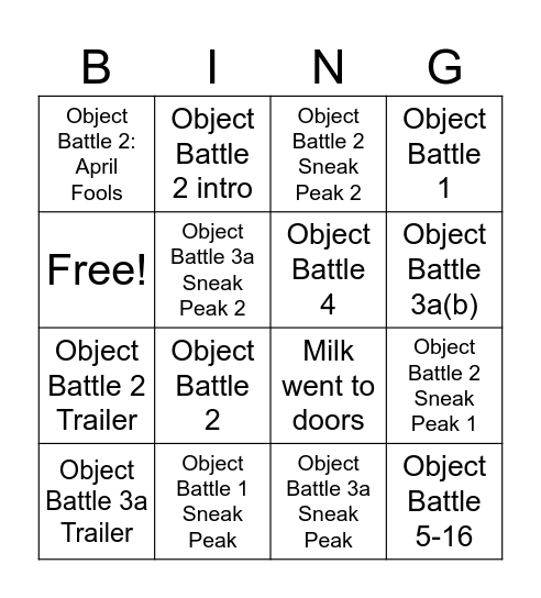 Object Battle Posts Bingo Card