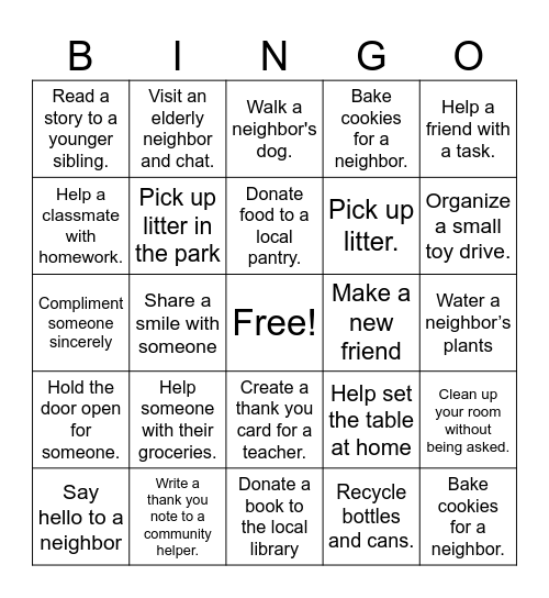 Good Neighbor Bingo Card