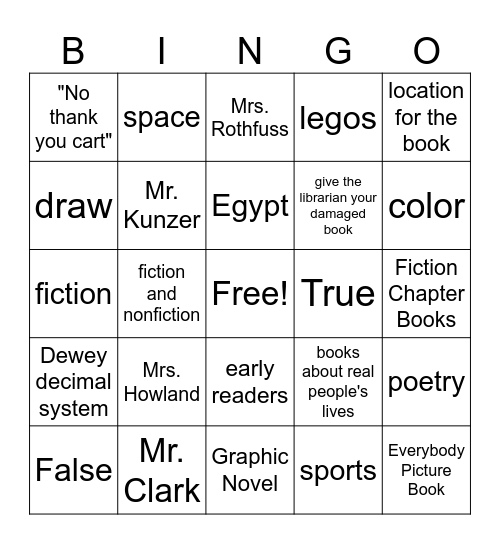 FP 23 Library Orientation Bingo Card