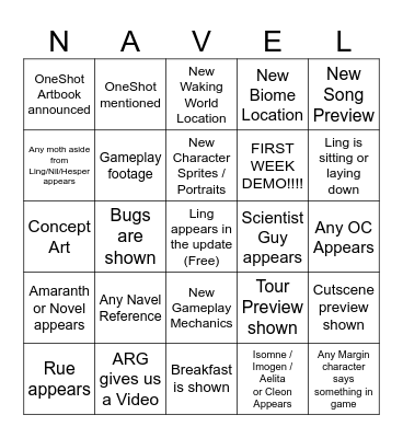 Update of the Autumn 2026 Bingo Card