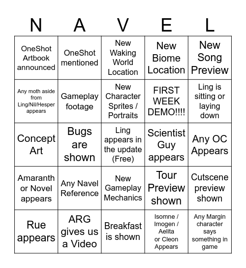 Update of the Autumn 2026 Bingo Card