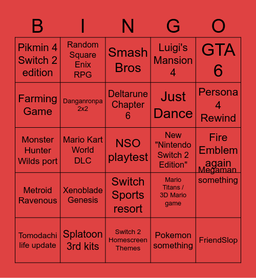 Nintendo General Direct 9/9/26 Bingo Card