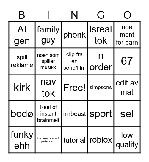 reel bingo Card