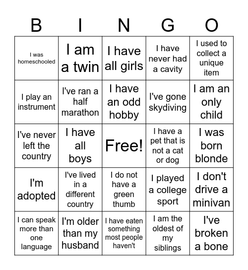 Buddy Bingo Card