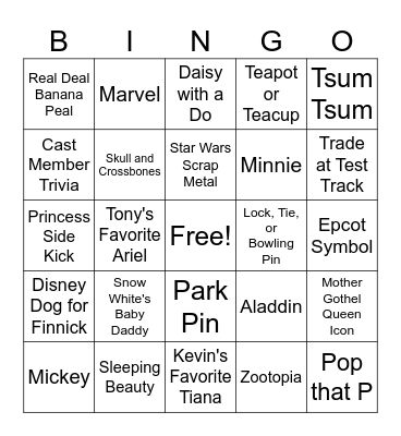 Disney Pin Bingo Card
