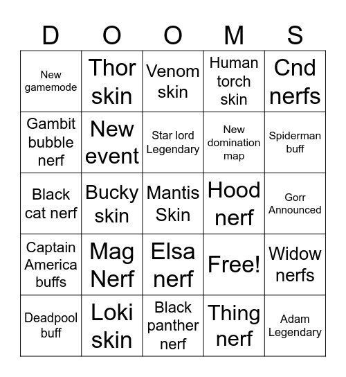 Rivals bingo Card