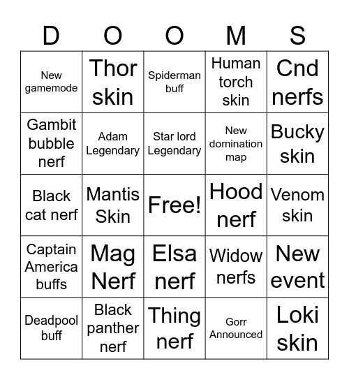Rivals bingo Card