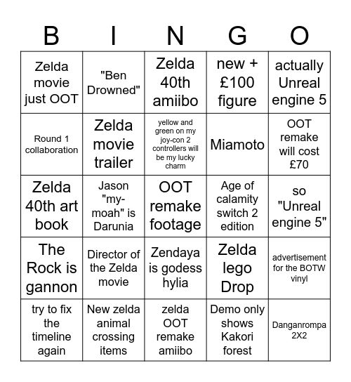 Zelda Direct 9/9/22 Bingo Card
