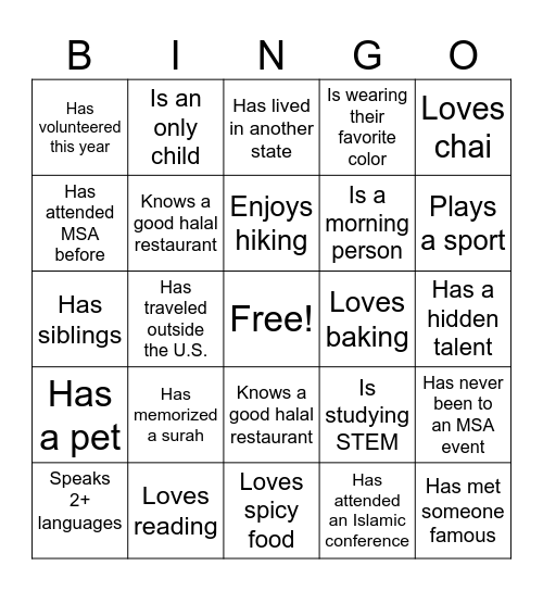 Untitled Bingo Card