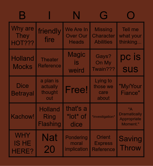 Evil Train Game Bingo Card