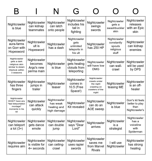 Season 10 Bingo Card