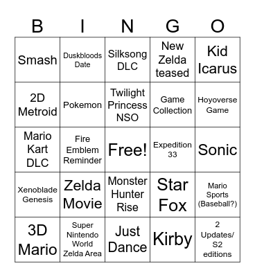 Double Nintendo Direct 2026 Bingo Card