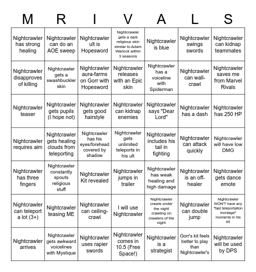 Marvel Rivals Season 10 Bingo Card