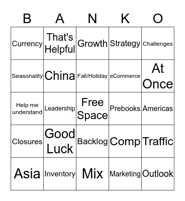 Banker Bingo Card