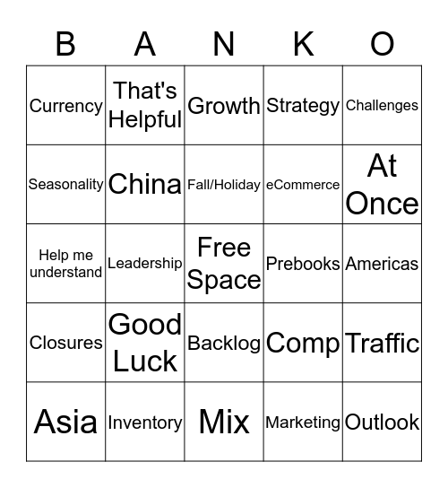 Banker Bingo Card