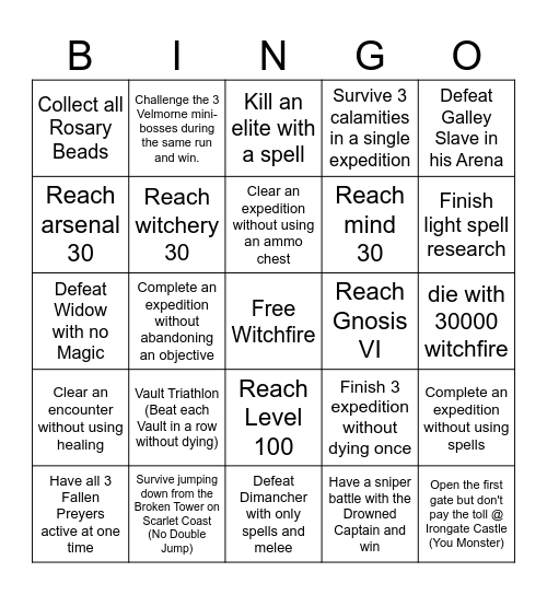 Witchfire Bingo Card