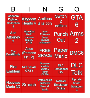 Nintendo Direct Septembre 2026 Bingo Card