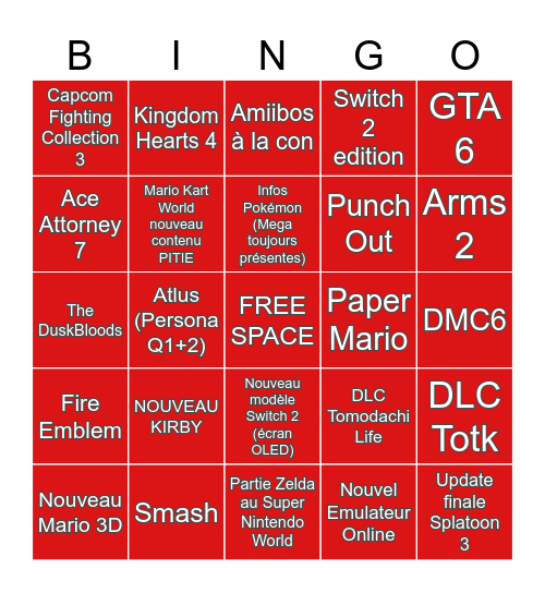 Nintendo Direct Septembre 2026 Bingo Card