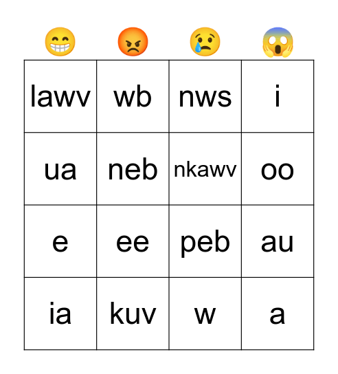Vowels & Pronouns Bingo Card