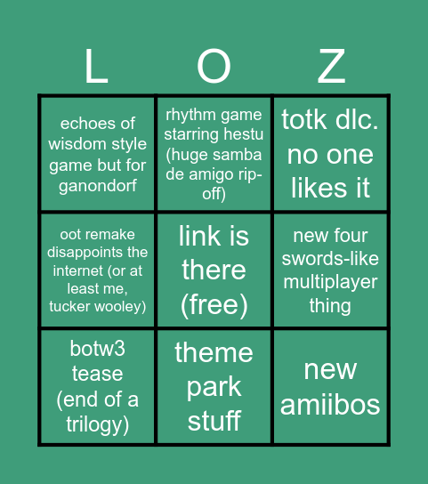 8/8 zelda direct bingus Bingo Card