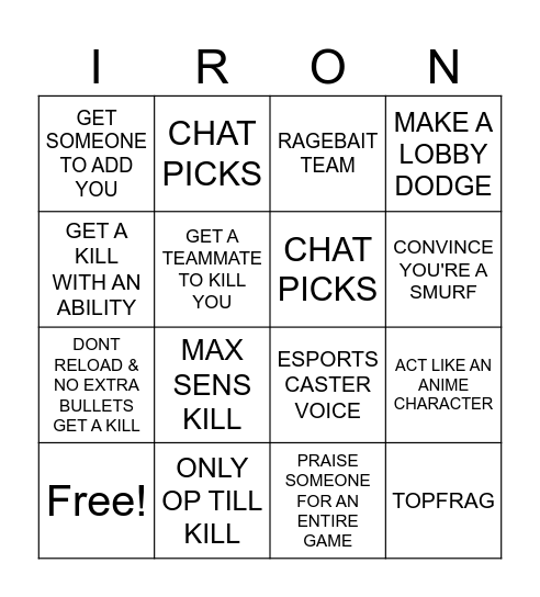 IRON BINGO Card