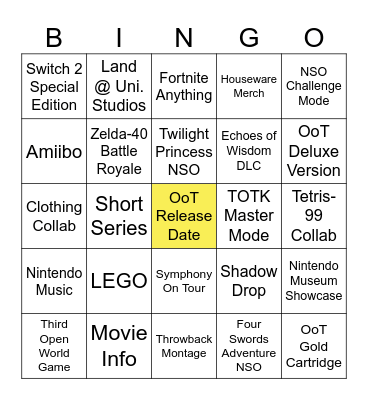 LoZ 40th Anniversary Direct Bingo Card