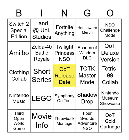LoZ 40th Anniversary Direct Bingo Card