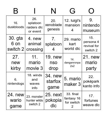 Untitled Bingo Card