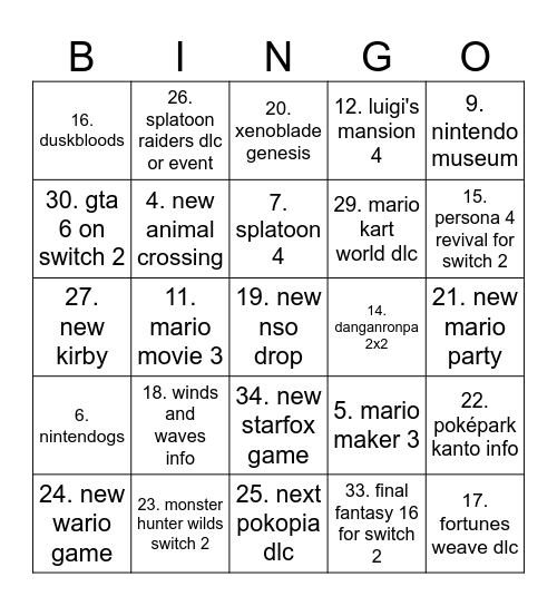 Untitled Bingo Card