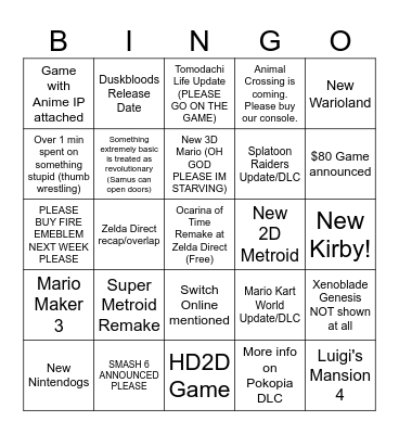 Nintendo Direct 9/9 - Max Bingo Card