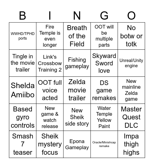 ZELDA'n'SKI Bingo Card