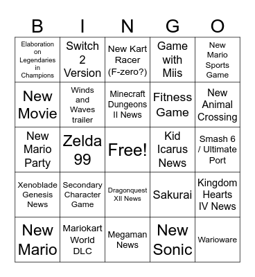 Nintendo Bingo Card