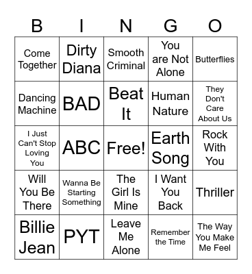 Michael Jackson Bingo Card