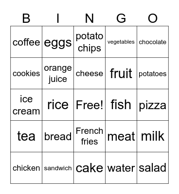 Basic 1 Food and Drinks Bingo Card