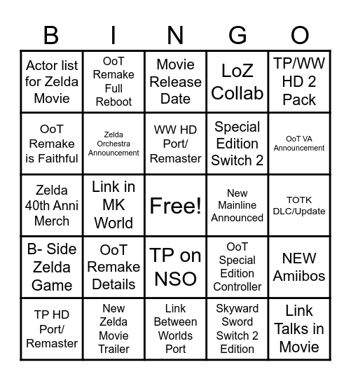 ZELDA DIRECT BINGO Card