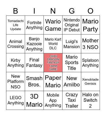 Nintendo Direct (September 2026) Bingo Card