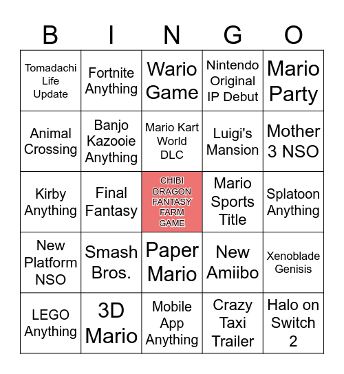 Nintendo Direct (September 2026) Bingo Card