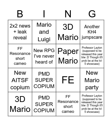 Copium Wishlist Bingo Card