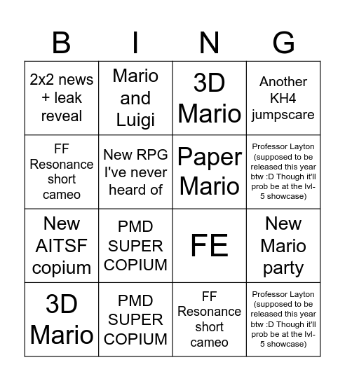 Copium Wishlist Bingo Card