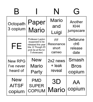Copium Wishlist Bingo Card
