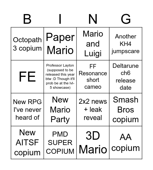 Copium Wishlist Bingo Card