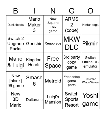 Nintendo Direct 9/9/26 Predictions Bingo Card