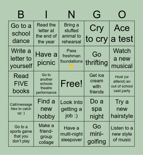 Freshman Year‼️ Bingo Card
