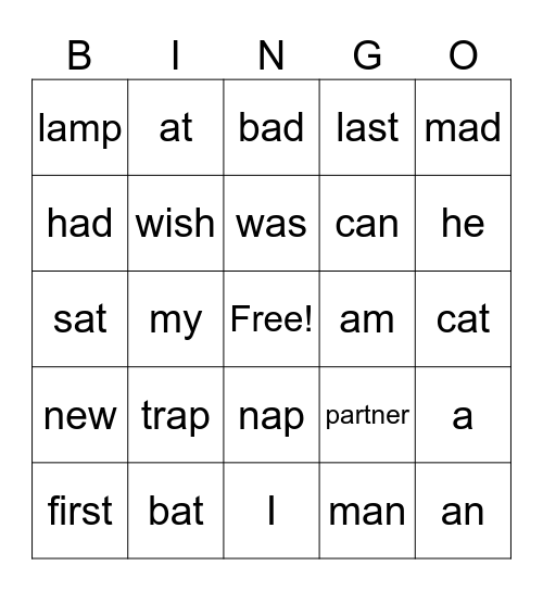 September 8th Vocabulary Bingo Card