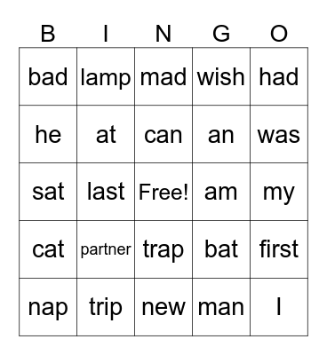 September 8th Vocabulary Bingo Card