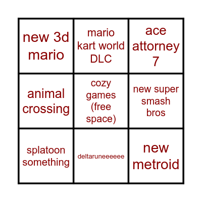 9/9 Nintendo Direct Bingo Card
