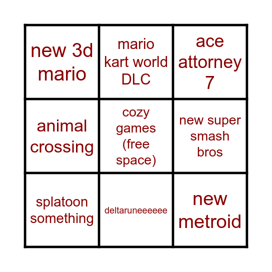 9/9 Nintendo Direct Bingo Card