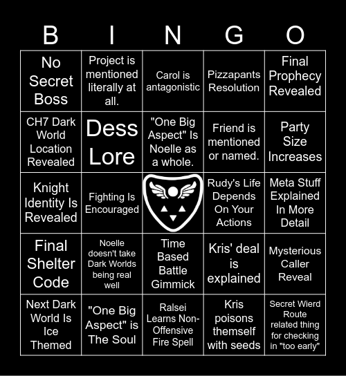 Deltarune Chapter 6 Bingo Card