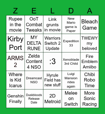 NINTENDO DIRECT DOUBLE FEATURE Bingo Card
